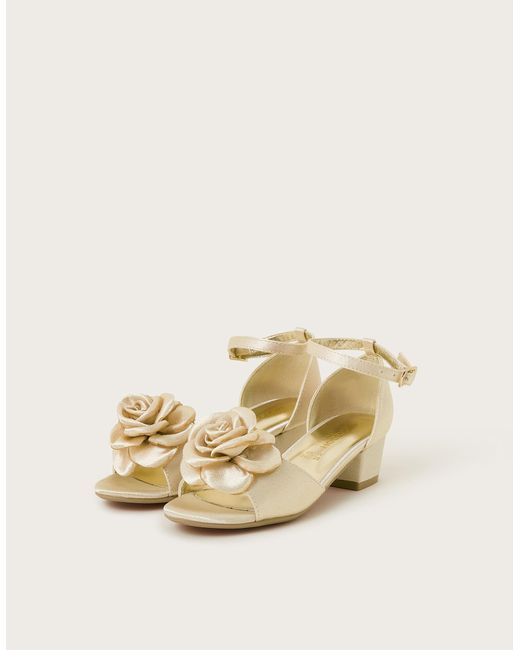 Monsoon Natural Satin Flower Peep Toe Heels Gold