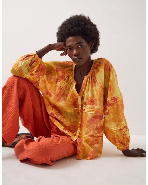 Monsoon East Nikki Floral Print Blouse Orange