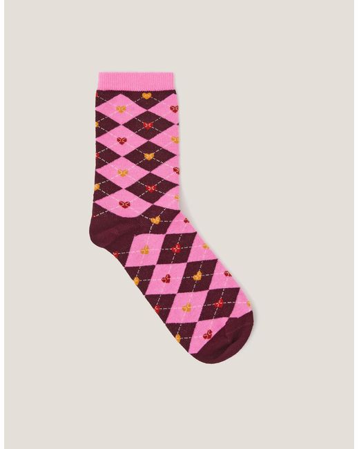 Monsoon Pink Argyle Heart Socks Red