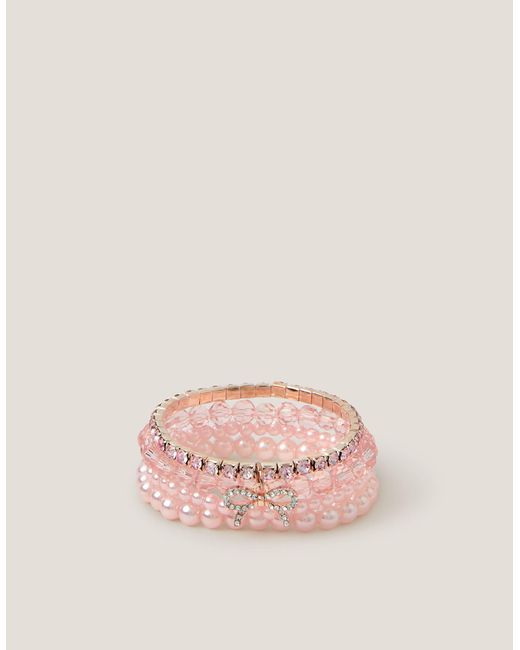 Monsoon Natural 4-pack Bow Pearl Bracelets Pink