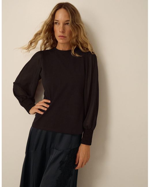 Monsoon Mayci Mix Fabric Top Black