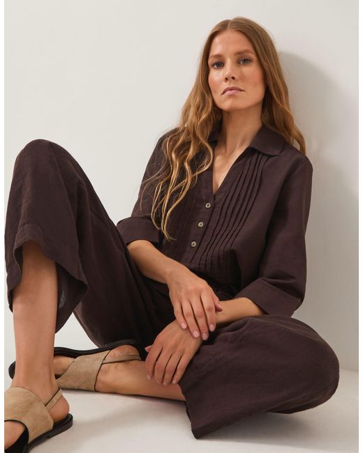 Monsoon Elsie Pintuck Shirt Brown