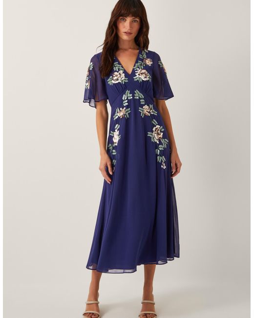 Monsoon Blue Cora Floral Midi Tea Dress