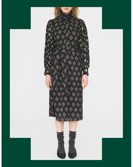 Monsoon Green Antik Batik Chino Floral Jacquard Midi Dress Black