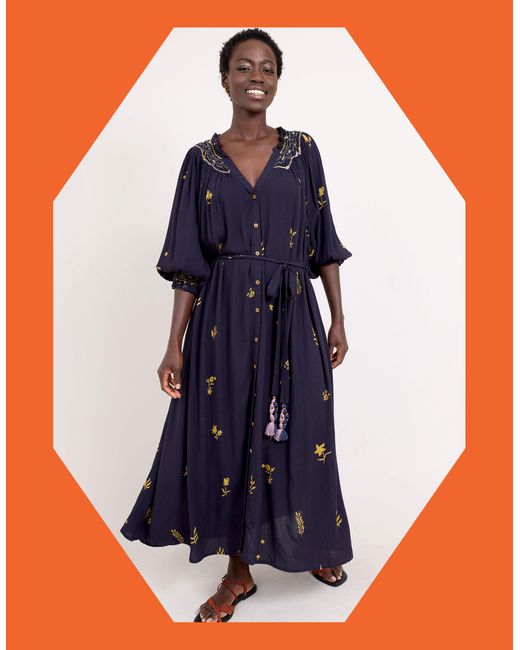 Monsoon East Miranda Belted Long Sleeve Midi Dress Blue Lyst UK