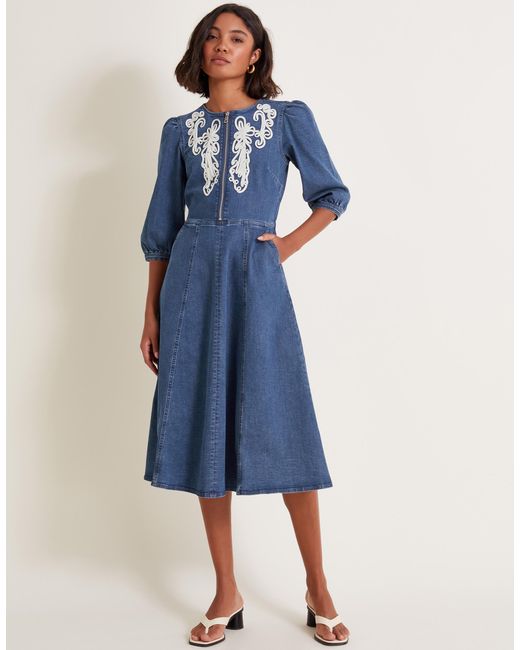 Monsoon Kaia Cornelli Dress Blue