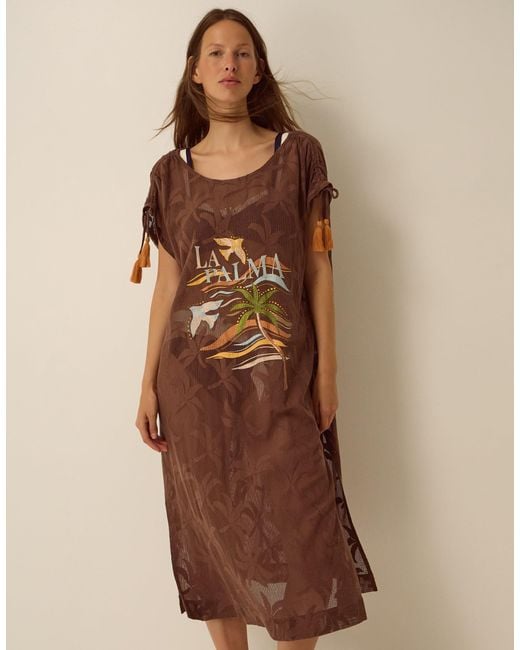 Monsoon La Palma Jacquard Midi Kaftan Brown