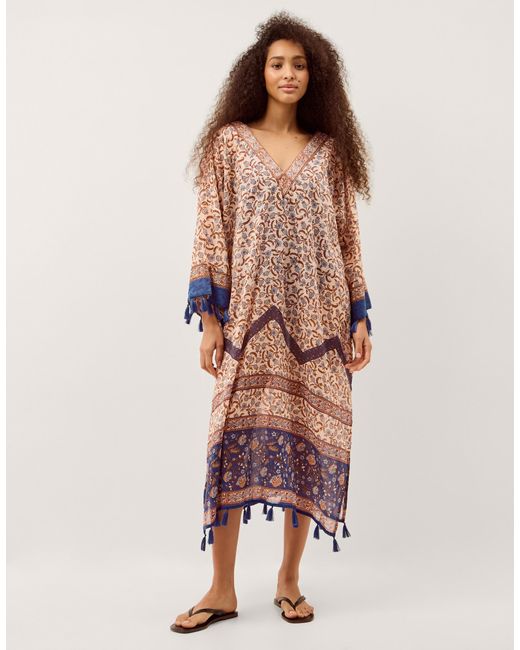 Monsoon Natural Ari Floral Print Midi Kaftan