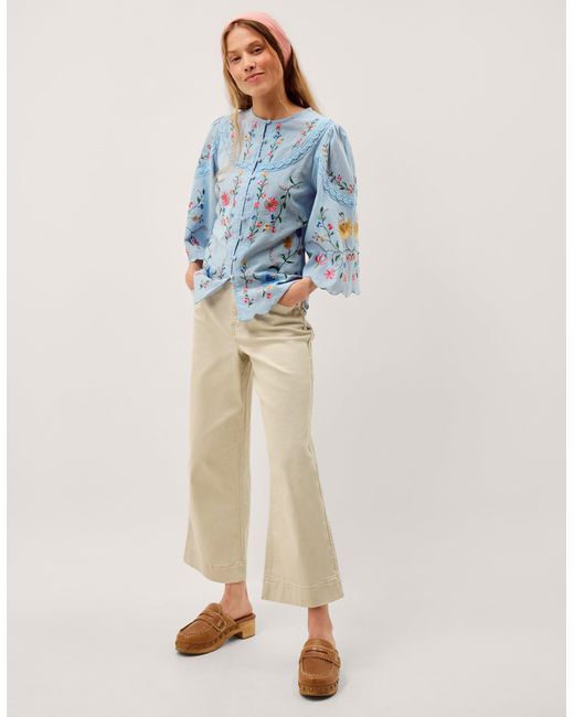 Monsoon Alice Floral Embroidered Top Blue