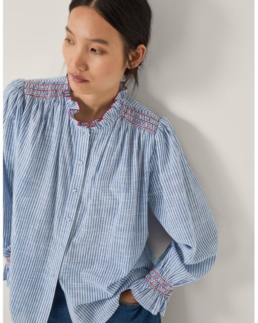 Monsoon Blue Maeve Ruffle Stripe Shirt