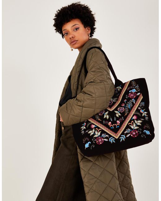 Monsoon Embroidered Velvet Tote Bag in Black Lyst UK