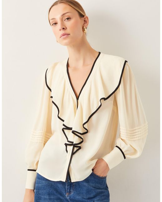 Monsoon Natural Lennox V-Neck Ruffle Blouse