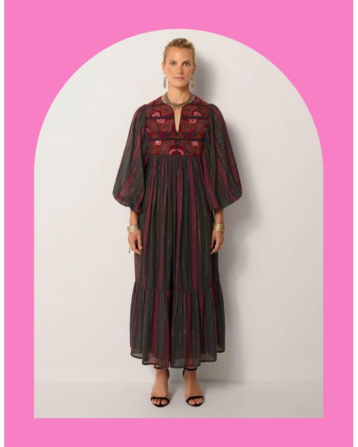 Monsoon Pink Maison Hotel Isadora Paisley Stripe Midi Dress Red
