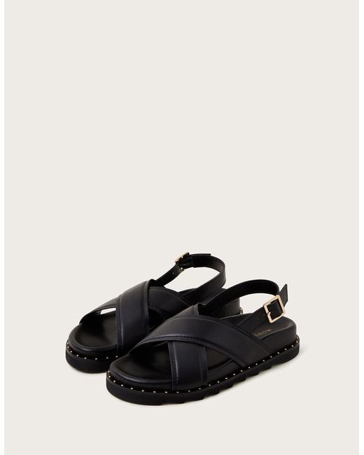 Monsoon Leather Cross-over Strap Sandals Black