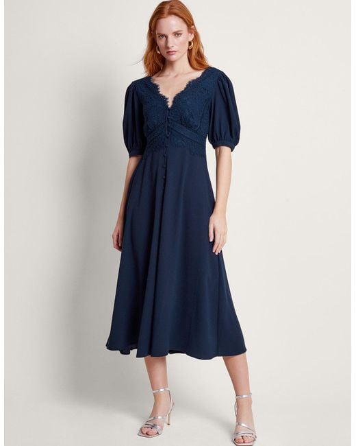 Monsoon Blue Nancy Lace Satin Tea Dress