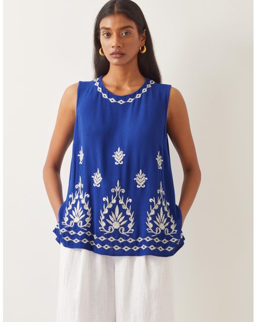 Monsoon Saffron Embroidered Tank Top Blue