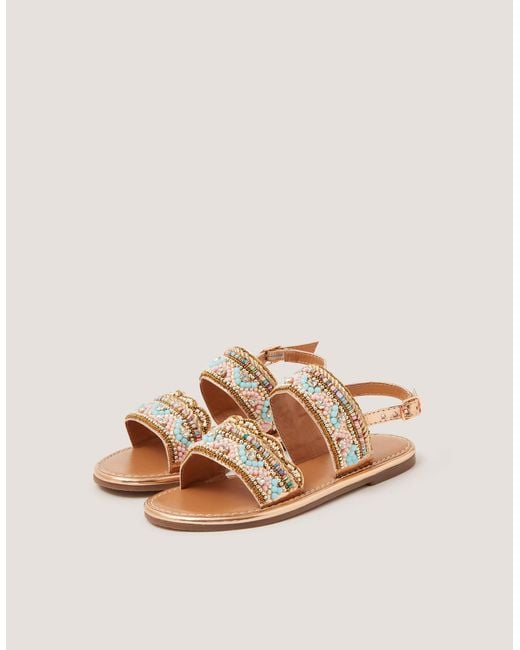Monsoon Natural Double Strap Beaded Sandals Multi