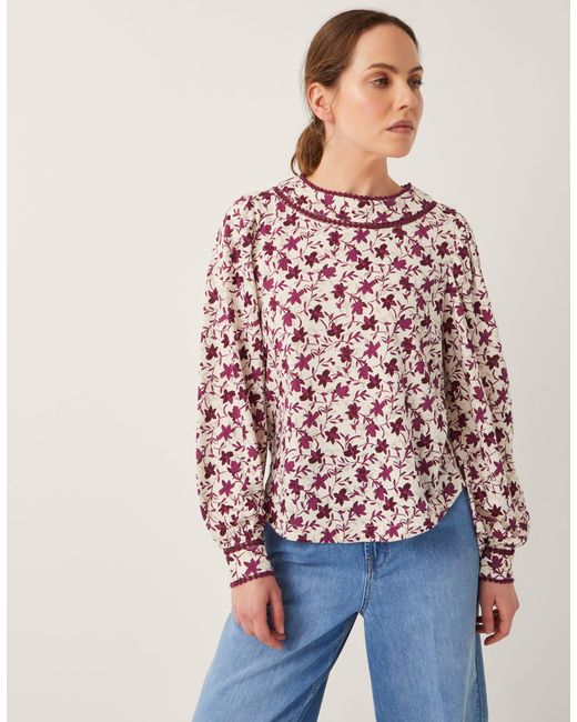 Monsoon Red Felipa Floral Print Jersey Top