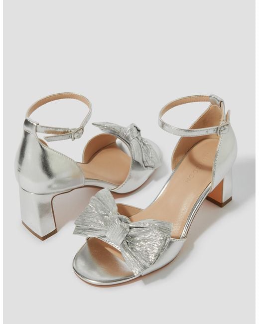 Monsoon Gray Taya Metallic Bow Heeled Sandals Silver