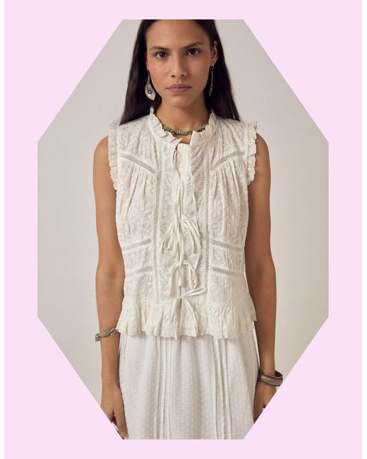 Monsoon Natural Maison Hotel Camila Embroidered Lace Top White