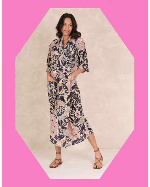 Monsoon One Hundred Stars Women's Brown & Pink Floral Print Rachel Midi Dress, Size: M/l