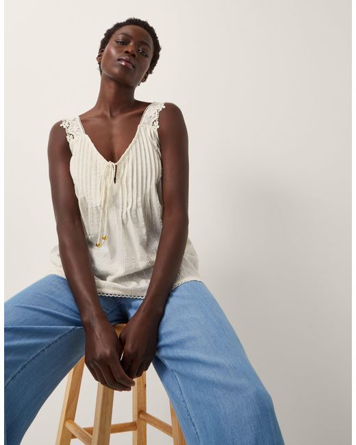 Monsoon Blue Celia Lace Pintuck Cami Top Cream