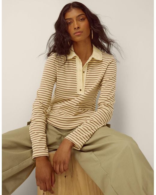 Monsoon Brown Stacy Stripe Jersey Polo Top Cream