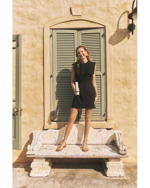 Monsoon Natural Lexi Embroidered Bib Mini Dress Black