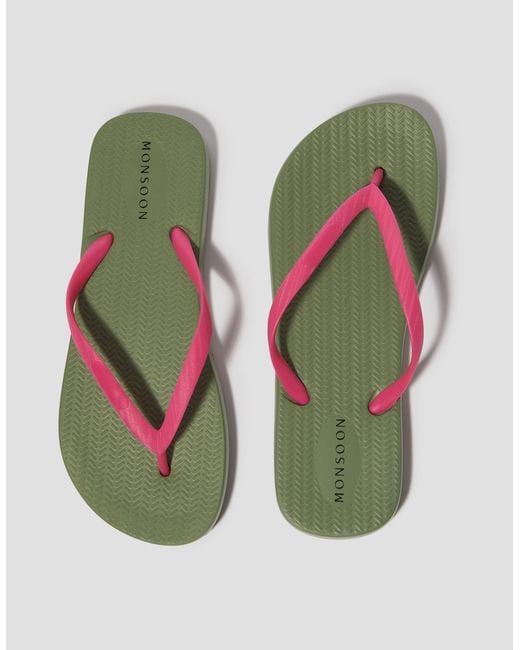Monsoon Lea Contrast Flip Flops Green
