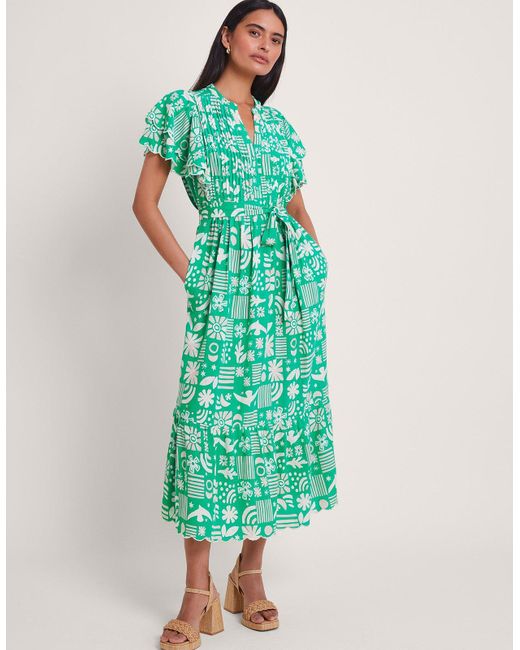 Monsoon Dario Print Dress Green