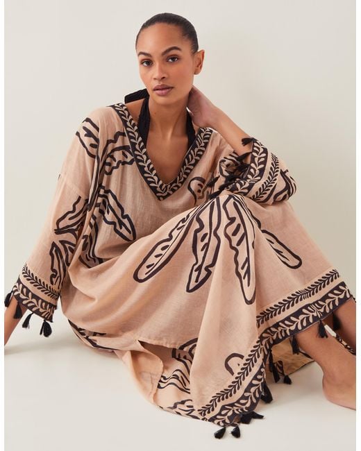 Monsoon Brown Pam Palm Print Beach Cover-up Dress