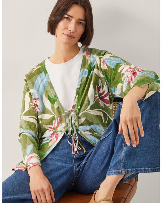 Monsoon Piper Linen Blend Tie Top Green