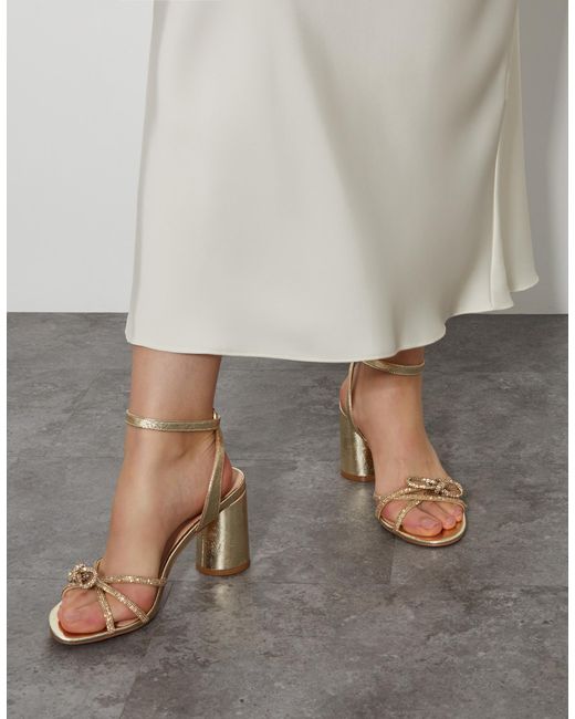 Monsoon Darla Diamante Bow Heel Sandals Gold in Metallic Lyst UK