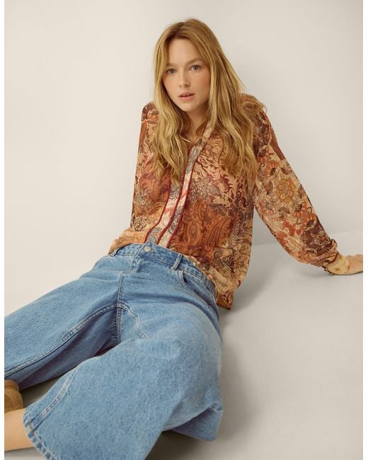 Monsoon Blue Evelina Sheer Floral Print Top Brown