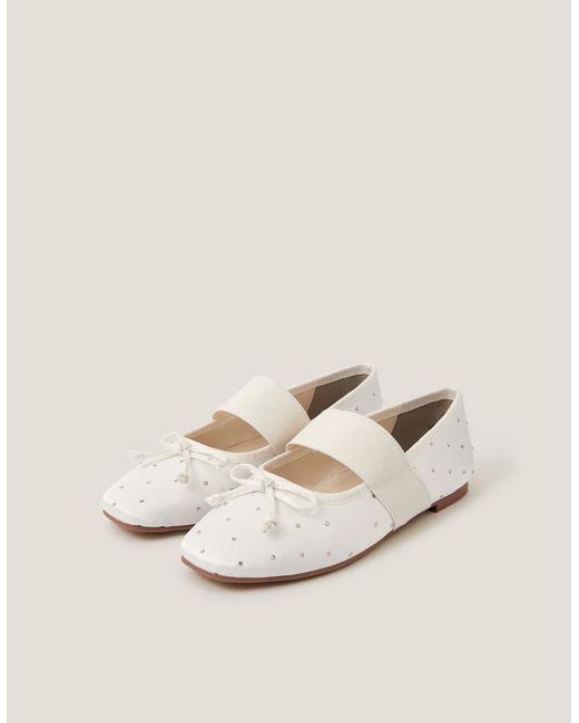 Monsoon Natural Diamante Elastic Ballet Flats Ivory
