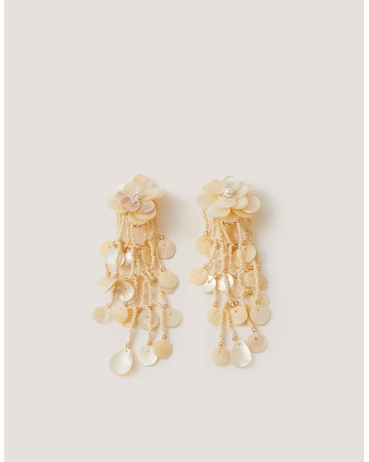 Monsoon Natural Floral Mother Of Pearl Drop Earrings