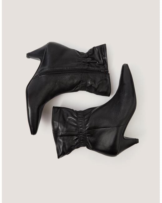 Monsoon Fia Ruched Leather Kitten Heel Boots Black