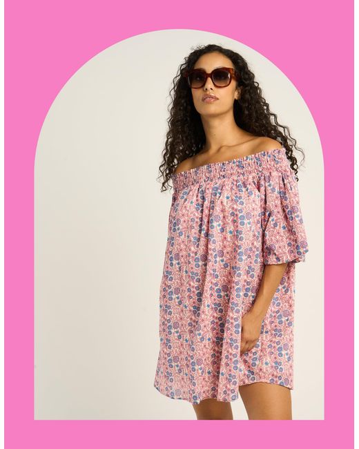 Monsoon Petite Mendigote Fannie Off-the-shoulder Floral Mini Dress Pink