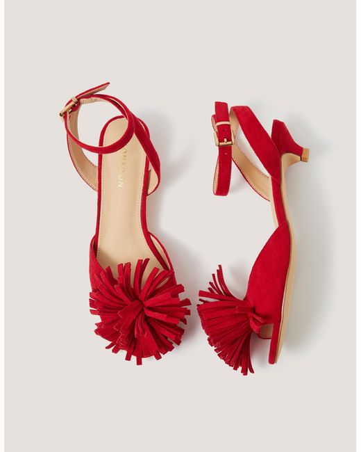 Monsoon Poppy Fringe Kitten Heels Red