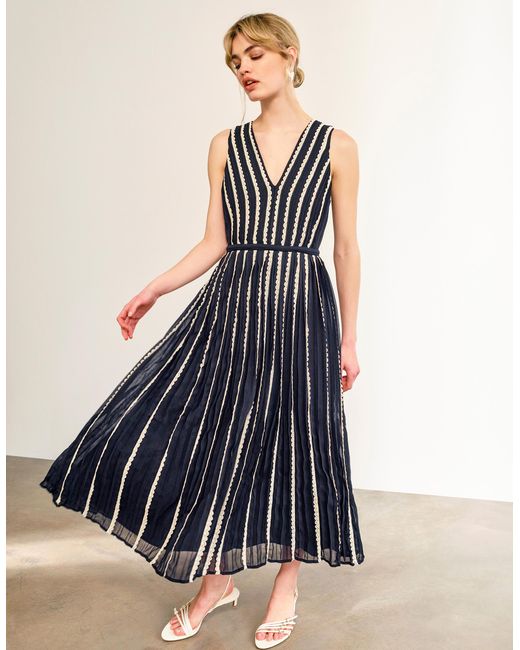 Monsoon Blue Women's Black & White Monochrome V-neck Harper Dress, Size: 18