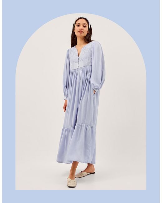 Monsoon Blue Maison Hotel Lilou Long Sleeve Embroidered Maxi Dress
