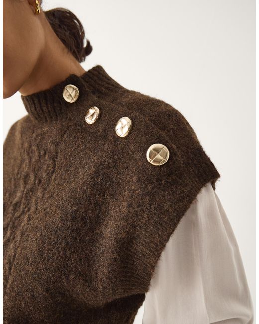 Monsoon Coli High Neck Cable Knit Vest Brown