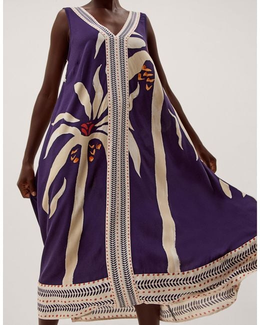 Monsoon Purple Paloma Sleeveless Print Midi Dress Blue