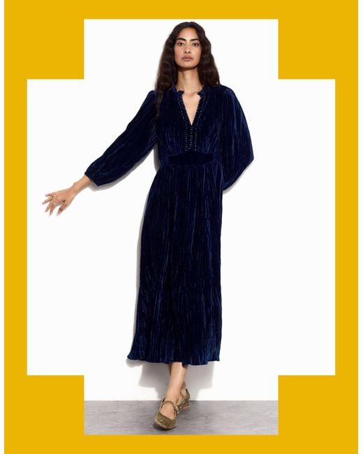 Monsoon East Velvet Maxi Dress Blue