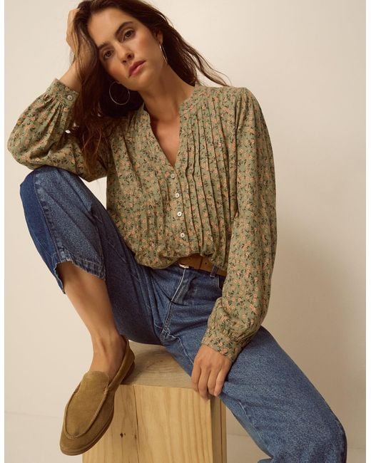 Monsoon Blue Deena Ditsy Floral Jersey Blouse Green