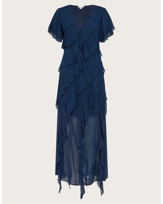 Monsoon Renata Ruffle Maxi Dress Blue
