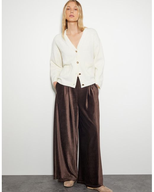 Monsoon White Shay Rib Wide Leg Trousers Brown