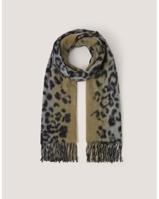 Monsoon Gray Archi Animal Print Tassel Scarf Grey