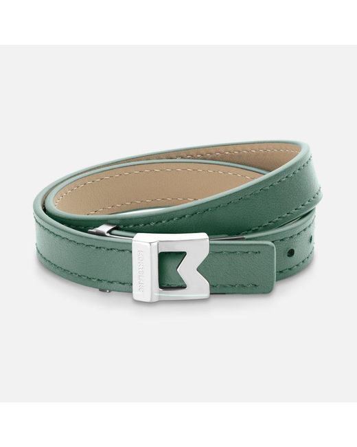 Montblanc Green Bracelet M Logo In Pewter Leather. Adjustable Size - Bracelets