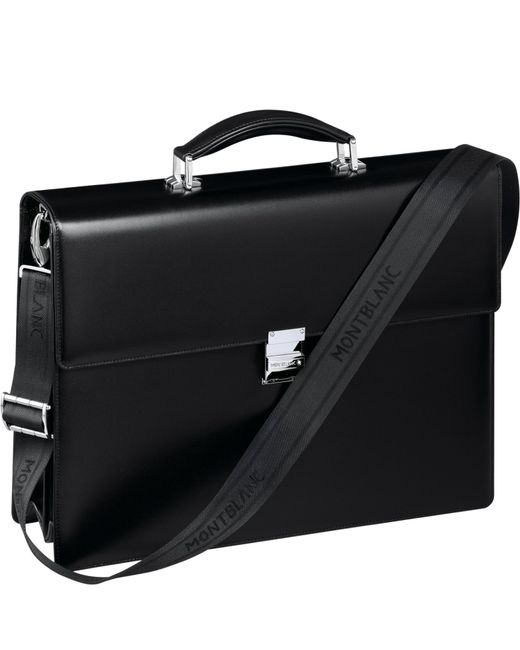 Montblanc Meisterstück Double Gusset Briefcase - Shoulder Bag In Real Genuine Leather Business Bag Black for men